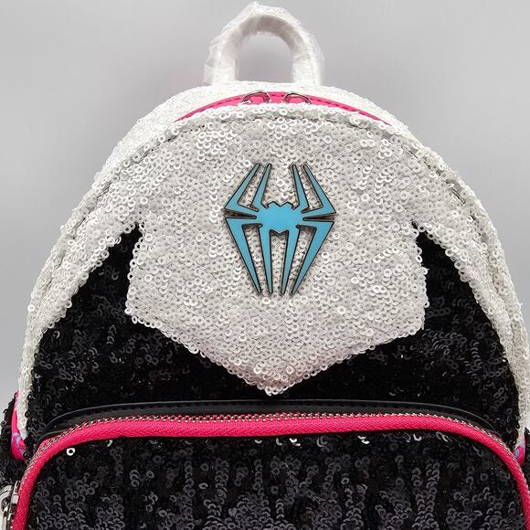Loungefly Marvel Spider-Man Spider-Gwen Sequin White Mini Backpack Bag New - Picture 2 of 10